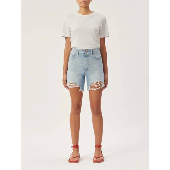 NEW DL1961 - WOMEN'S emilie ripped high waist fray hem denim shorts in fountain - Picture 1 of 2